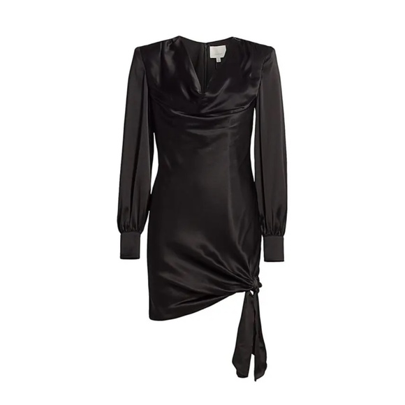 CINQ A SEPT Mandy Draped Silk Dress - Black Silk - Picture 1 of 12